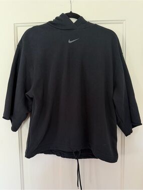Nike Black Short-Sleeve Hooded Drawstring Sweatshirt